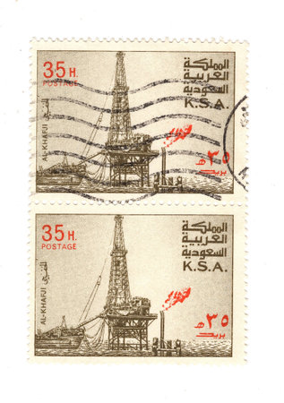 Vintage postage stamps from Saudi Arabia isolated on a white background.の写真素材