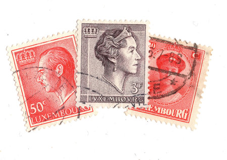 Vintage postage stamps from Luxembourg isolated on a white background.