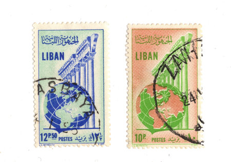 Vintage postage stamps from Lebanon isolated on a white background.の写真素材