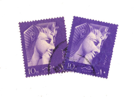 Vintage postage stamps from Egypt isolated on a white background.