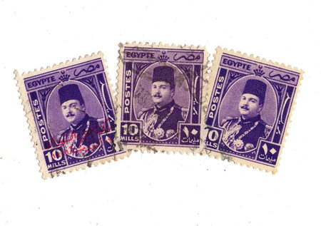 Vintage postage stamps from Egypt isolated on a white background.