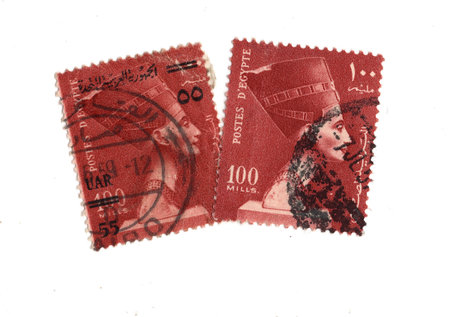 Vintage postage stamps from Egypt isolated on a white background.