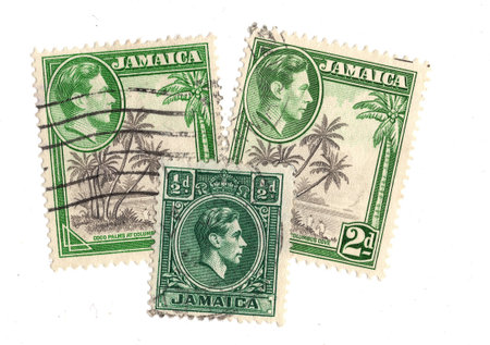 Vintage postage stamps from Jamaica isolated on a white background.の写真素材