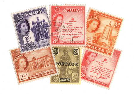 Vintage postage stamps from Malta isolated on a white background.の写真素材