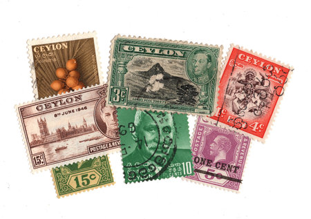 Vintage postage stamps from Ceylon isolated on a white background.の写真素材