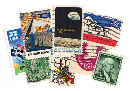 Vintage postage stamps isolated on a white background.の写真素材