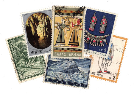 Vintage postage stamps from Greece isolated on a white background.の写真素材