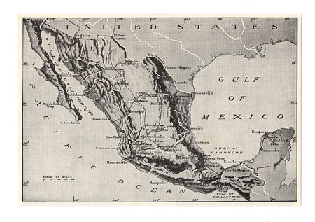 A vintage black and white map of Mexico.の写真素材