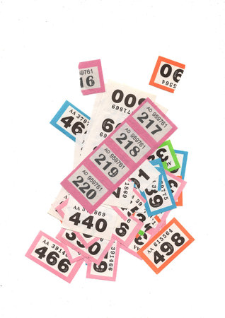 Vintage raffle tickets on a white background.の写真素材
