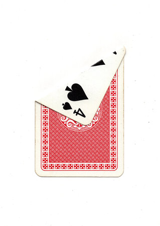 A vintage playing card on a white background with one corner revealed.