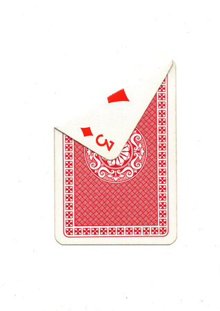 A vintage playing card on a white background with one corner revealed.