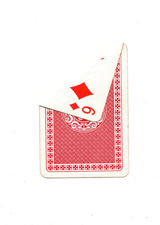 A vintage playing card on a white background with one corner revealed.