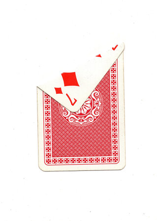 A vintage playing card on a white background with one corner revealed.