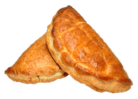 Two traditional Cornish pasties, isolated on a white background の写真素材