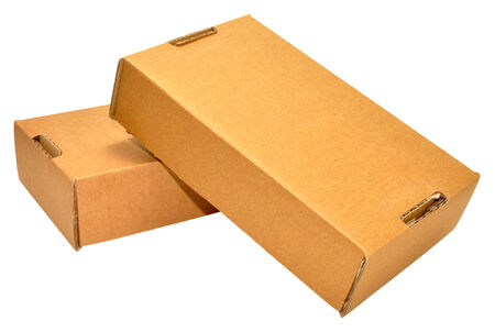 Two plain brown closed cardboard boxes, isolated on a white background.