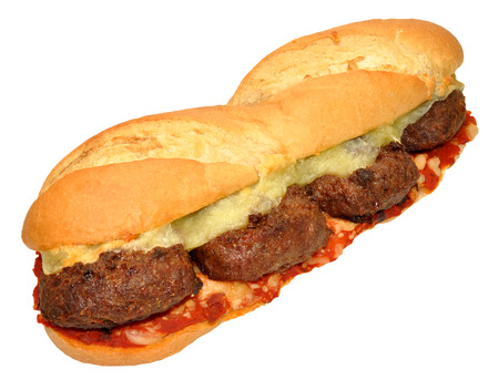 Beef burger and cheese sub sandwich isolated on a white backgroundの写真素材