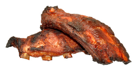Cooked Chinese style pork ribs isolated on a white background