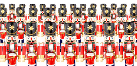 Traditional wooden soldier drummer Christmas decorations isolated on a white backgroundの写真素材