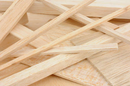 Group of cut model making and crafting balsa wood samplesの写真素材