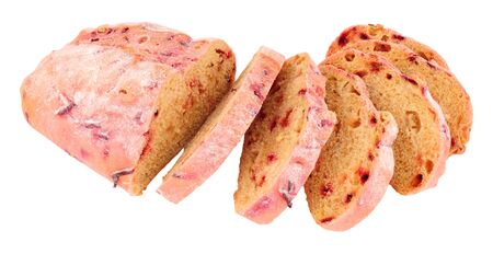 Fresh beetroot bloomer bread loaf isolated on a white backgroundの写真素材