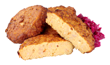 Cooked frikadellen burgers isolated on a white background