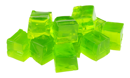 Group of lime fruit flavoured jelly cubes isolated on a white backgroundの写真素材