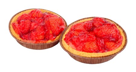Strawberry fruit tarts pastry isolated on a white backgroundの写真素材