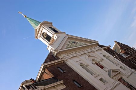 An angled shot of a city building in Haarlem, the Netherlandsの写真素材