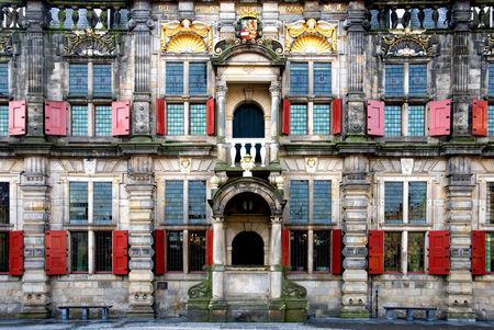 The facade of Delft Town Hall, the Netherlandsの写真素材