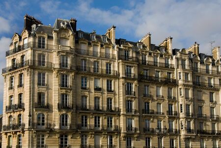 A Parisian apartment building near the River Seine, Paris, Franceの写真素材