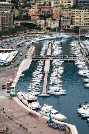 Boats crowded into the Monte Carlo marina, Monacoの写真素材
