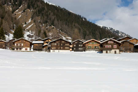 Alpine chalets in a small Swiss villageの写真素材