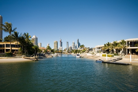 Canal Scene, Surfers Paradise, Queensland, Australiaの写真素材