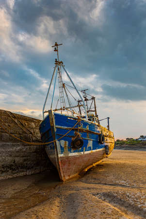 Moored fishing boat at Barry Island, Vale of Glamorgan, South Waleのeditorial素材