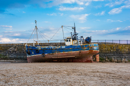 Moored fishing boat at Barry Island, Vale of Glamorgan, South Waleのeditorial素材