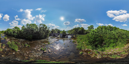 Panorama of the river in the forest. 3d render.