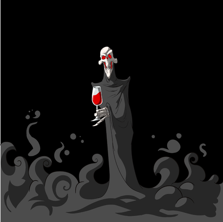 Illustration of Death, the grim reaper,  holding a glass of red wineのイラスト素材