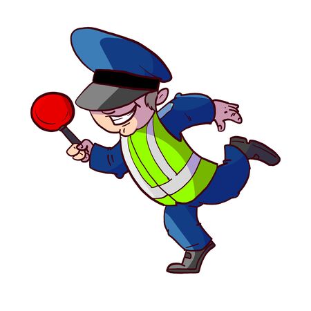 Colorful vector illustration of a cartoon traffic police officerのイラスト素材