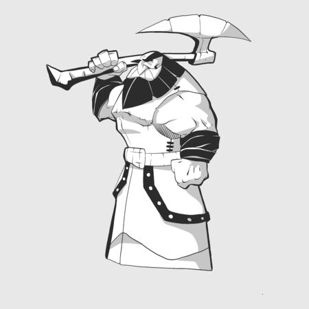 Vector illustration of a male cartoon fantasy warrior holding a giant war axeのイラスト素材