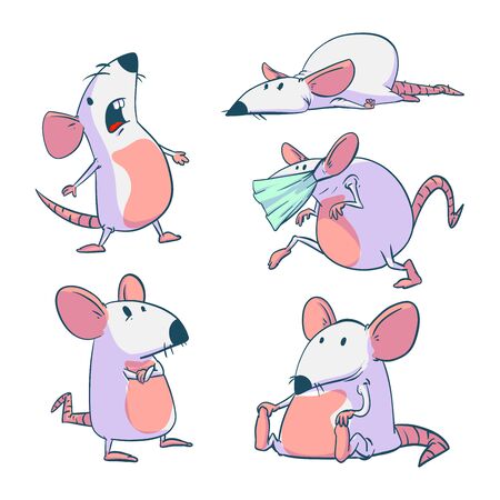 Collection of colorful vector illustrations of grey mice or ratsのイラスト素材
