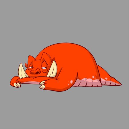 Colorful vector illustration of a red monster creature with big tusks and tailのイラスト素材