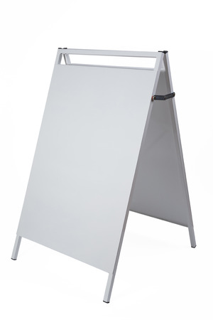 A white blank sandwich board, on a white background.の写真素材