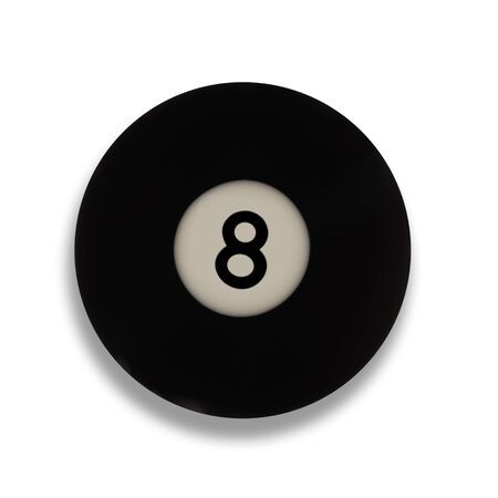 Isolated number 8 black pool ball, with drop shadow on a white background