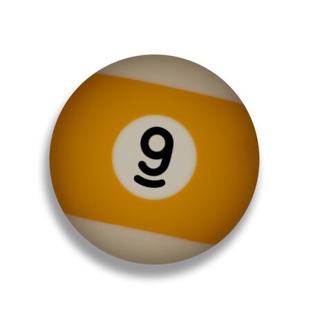 Isolated number 9 yellow pool ball, with drop shadow on a white backgroundの写真素材