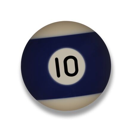 Isolated number 10 blue pool ball, with drop shadow on a white backgroundの写真素材