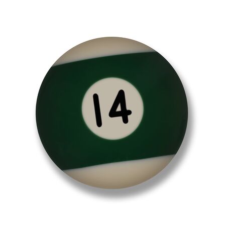 Isolated number 14 green pool ball, with drop shadow on a white backgroundの写真素材