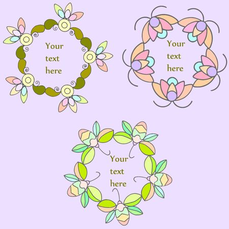 Set of hand drawn floral frames, floral wreath clip artのイラスト素材