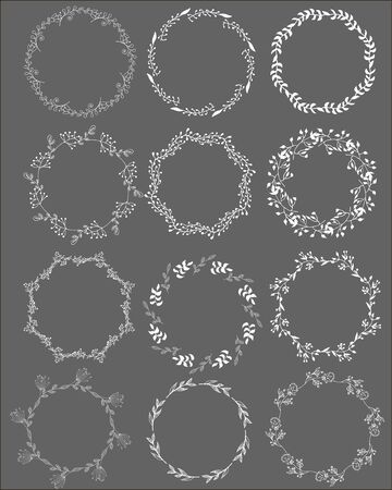 Set of hand drawn leafy frames,white clip art framesのイラスト素材