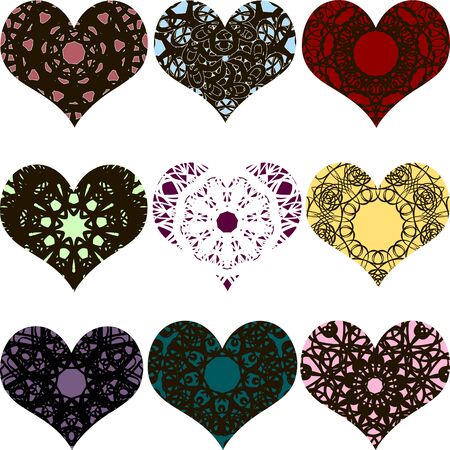Set of heart shaped decorative elements with ornamentsのイラスト素材