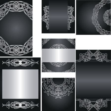 Set of templates for cards,wedding,birthday invitations with silver vintage ornamentsのイラスト素材